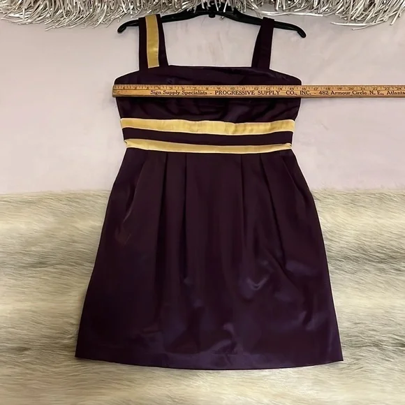 MINUET Purple Gold S Sleeveless Short Formal Stretch Natural Waist Pencil Dress - Picture 11 of 17